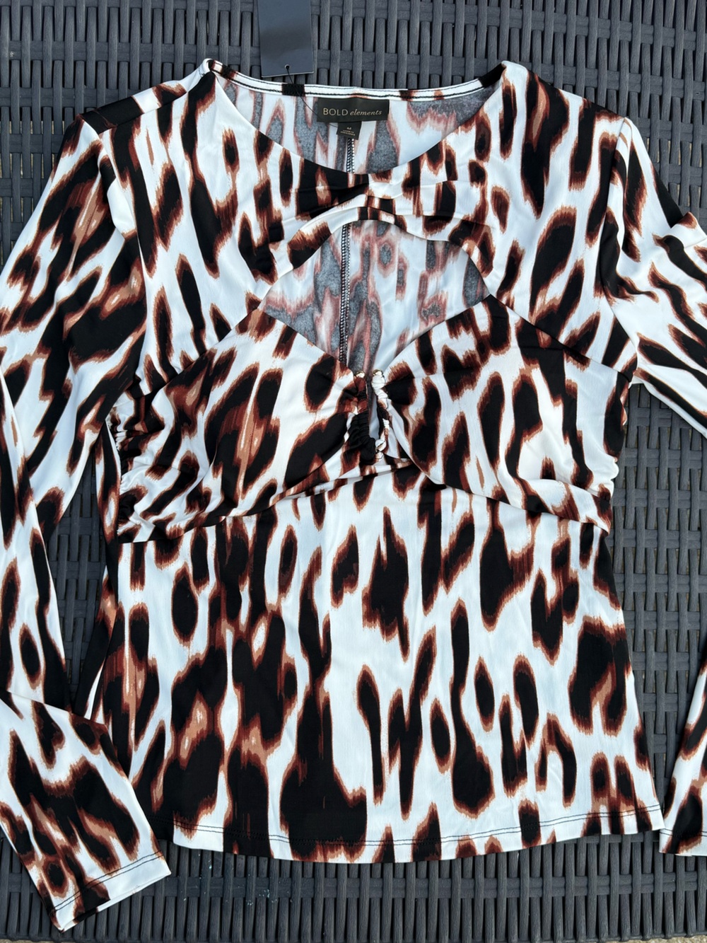 BOLD elements Brown & White Animal-Print Long Sleeve Top with Cutout